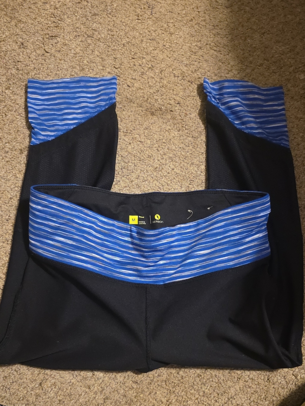 Black Leggings with Blue Striped Waistband